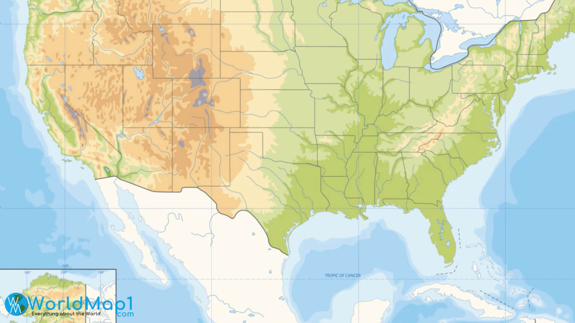 United States Map Mountains and Rivers